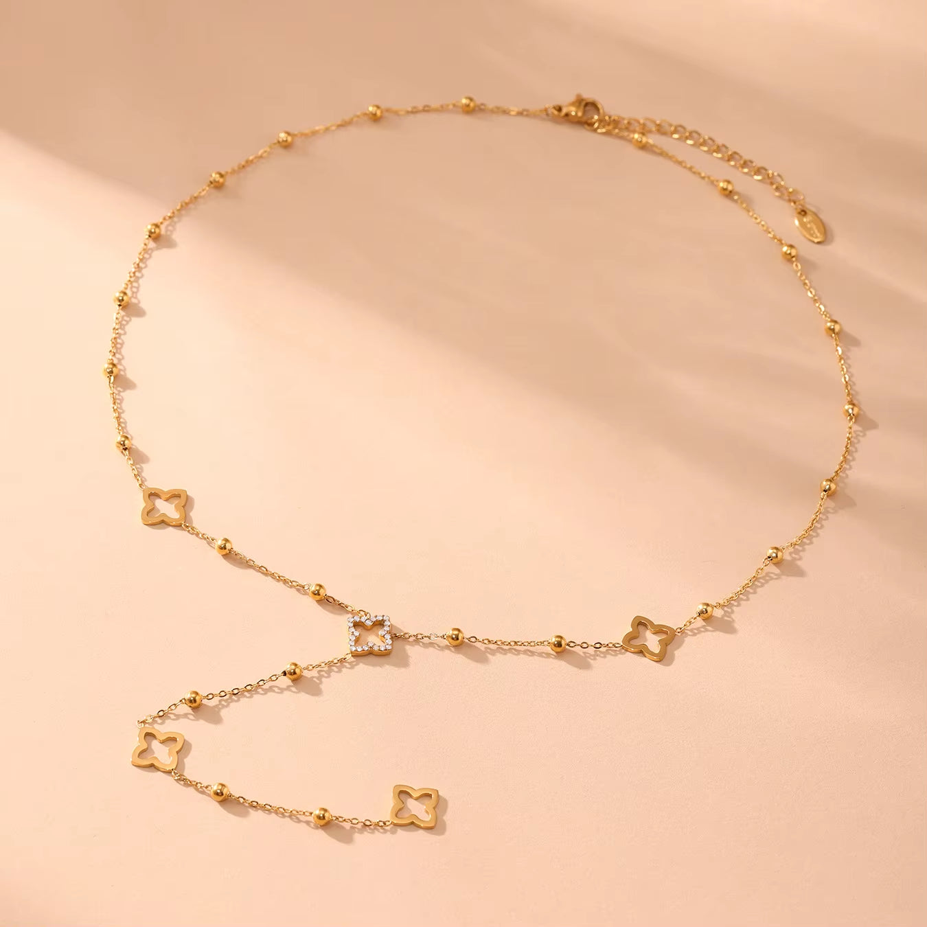 Liora Exquisite Zircon Luck Clover Long Chain Stainless Steel Necklaces for Women Metal Female Collar Wedding Banquet Jewelry