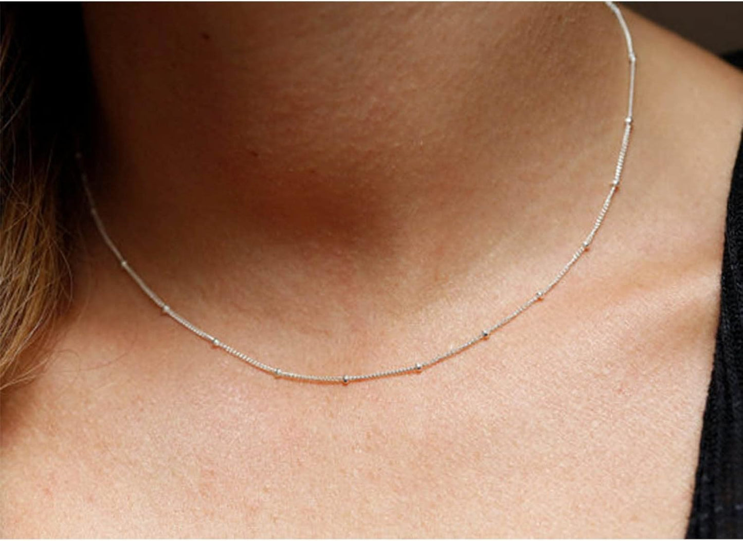 Boho Collier Ras Du Cou En Perles Argenté Petite Perle Satellite Chaîne Ras Du Cou Petite Perle Boule Chaîne Clavicule Collier Minimaliste Bijoux De Déclaration Pour Femmes Filles