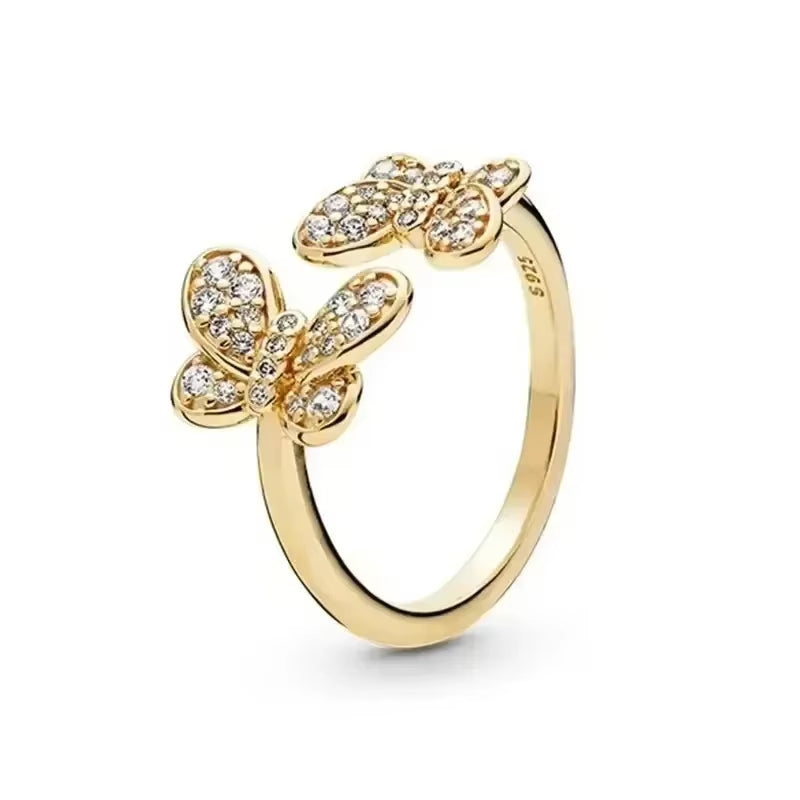 Hot Selling 925 Sterling Silver Exquisite Gold Series Ring, Sparkling Heart-Shaped Crown Ring, Fashionable Charm Jewelry Gift