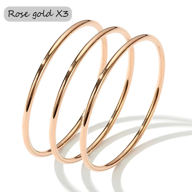 3 Pieces/Lot Non Fading Stainless Steel Bracelet Bangles for Women Simple Style Gold Plated Waterproof Women'S Bracelets Bangle