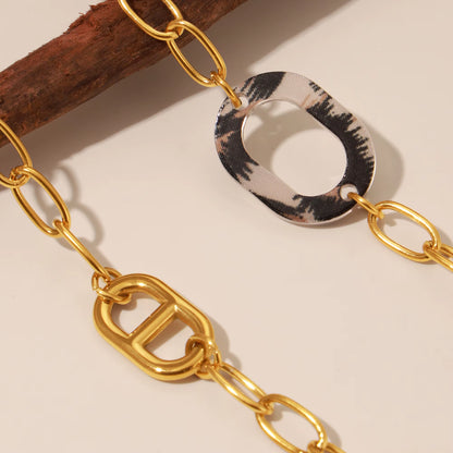 Chic Necklace for Women Leopard Print Stainless Steel Acrylic Pendant Long Chain Sweater Pig Nose Charm Jewelry Gift