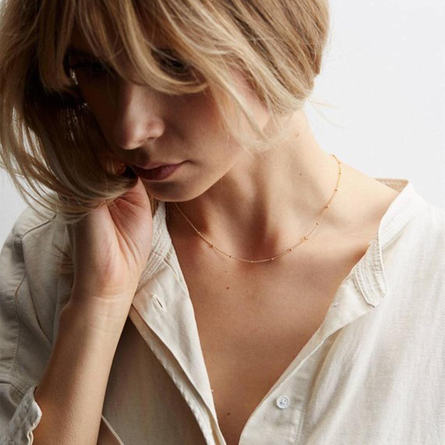 Boho Collier Ras Du Cou En Perles Chaîne or Petite Perle Satellite Chaîne Ras Du Cou Petite Perle Boule Chaîne Clavicule Collier Minimaliste Bijoux De Déclaration Pour Femmes Filles