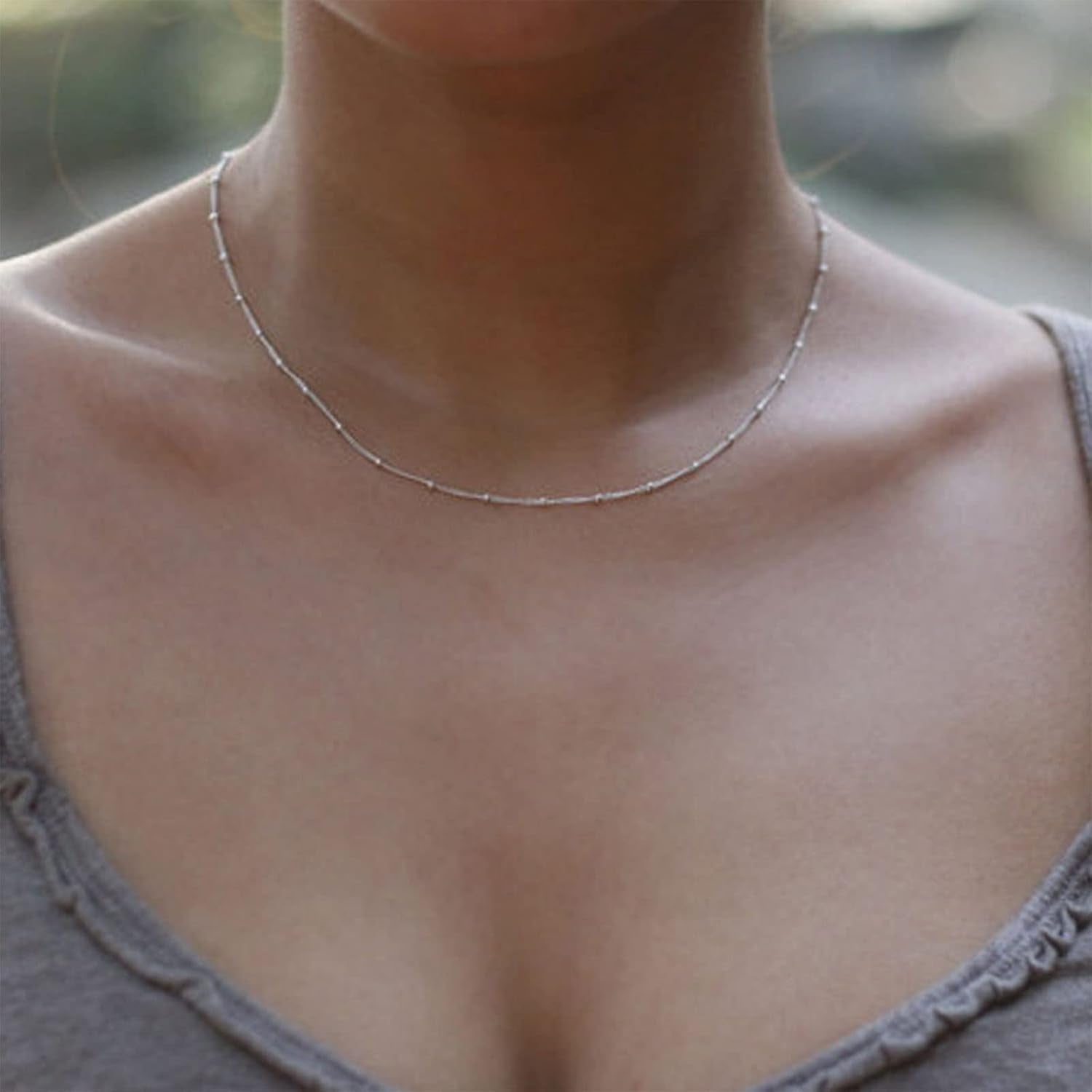 Boho Collier Ras Du Cou En Perles Argenté Petite Perle Satellite Chaîne Ras Du Cou Petite Perle Boule Chaîne Clavicule Collier Minimaliste Bijoux De Déclaration Pour Femmes Filles