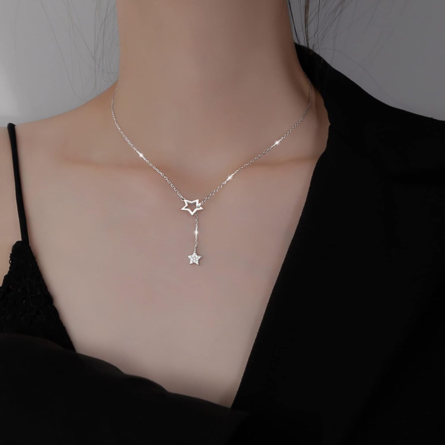 Boho Étoile De Cristal Y Collier Ras Du Cou Vintage Argent Tiny Étoile Pendentif Collier Hip-Hop Rempli Strass Étoile Tour De Cou Rock Déclaration Collier Charme Bijoux Pour Femmes Et Filles