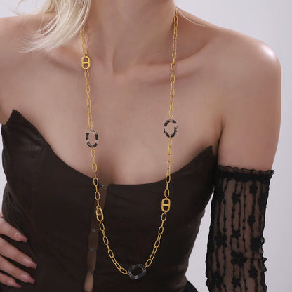 Chic Necklace for Women Leopard Print Stainless Steel Acrylic Pendant Long Chain Sweater Pig Nose Charm Jewelry Gift