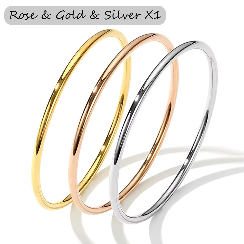 3 Pieces/Lot Non Fading Stainless Steel Bracelet Bangles for Women Simple Style Gold Plated Waterproof Women'S Bracelets Bangle