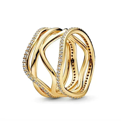 Hot Selling 925 Sterling Silver Exquisite Gold Series Ring, Sparkling Heart-Shaped Crown Ring, Fashionable Charm Jewelry Gift