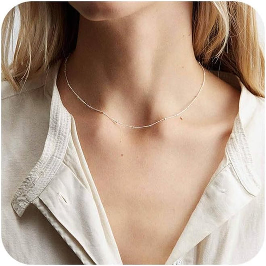 Boho Collier Ras Du Cou En Perles Argenté Petite Perle Satellite Chaîne Ras Du Cou Petite Perle Boule Chaîne Clavicule Collier Minimaliste Bijoux De Déclaration Pour Femmes Filles