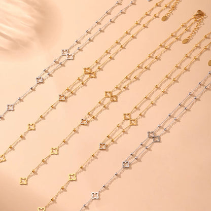 Liora Exquisite Zircon Luck Clover Long Chain Stainless Steel Necklaces for Women Metal Female Collar Wedding Banquet Jewelry