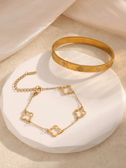 2 Pcs Triangle Star Zirconia Bracelet with Clover Bracelet, Suitable for Daily Wear, Valentine'S Day Gift, Mother'S Day Gift