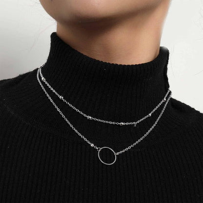 Boho Collier Tour De Cou Cercle Superposé Argent Minuscules Perles Collier Tour De Cou Disque Creux Pendentif Collier Cerceau Superposé Collier Charme Collier Déclaration Bijoux Pour Femmes