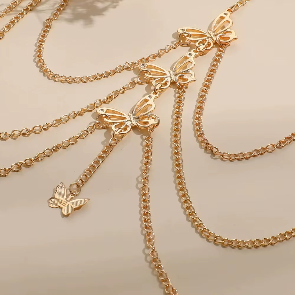 Bohemia Multi Layer Butterfly Tassel Leg Chain for Women Fashion Sexy Metal Bodychain Beach Thigh Leg Chain Jewelry Accessories