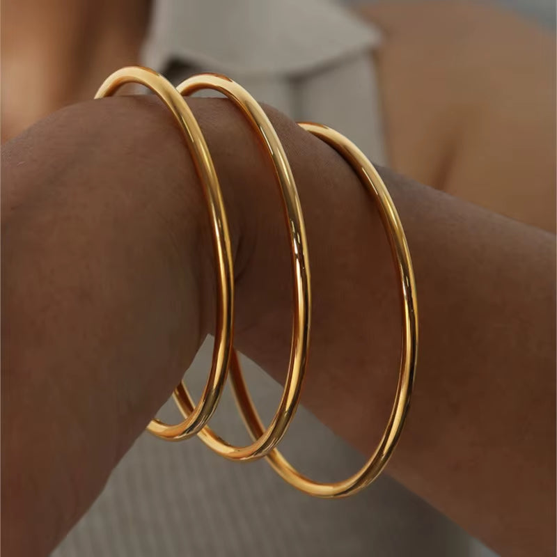 3 Pieces/Lot Non Fading Stainless Steel Bracelet Bangles for Women Simple Style Gold Plated Waterproof Women'S Bracelets Bangle