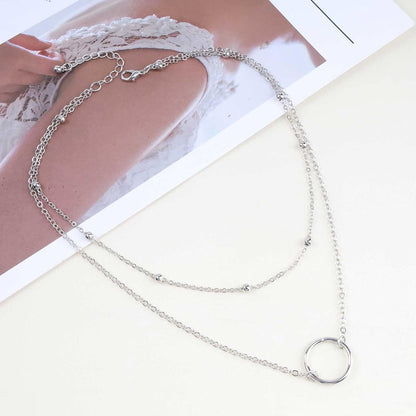 Boho Collier Tour De Cou Cercle Superposé Argent Minuscules Perles Collier Tour De Cou Disque Creux Pendentif Collier Cerceau Superposé Collier Charme Collier Déclaration Bijoux Pour Femmes