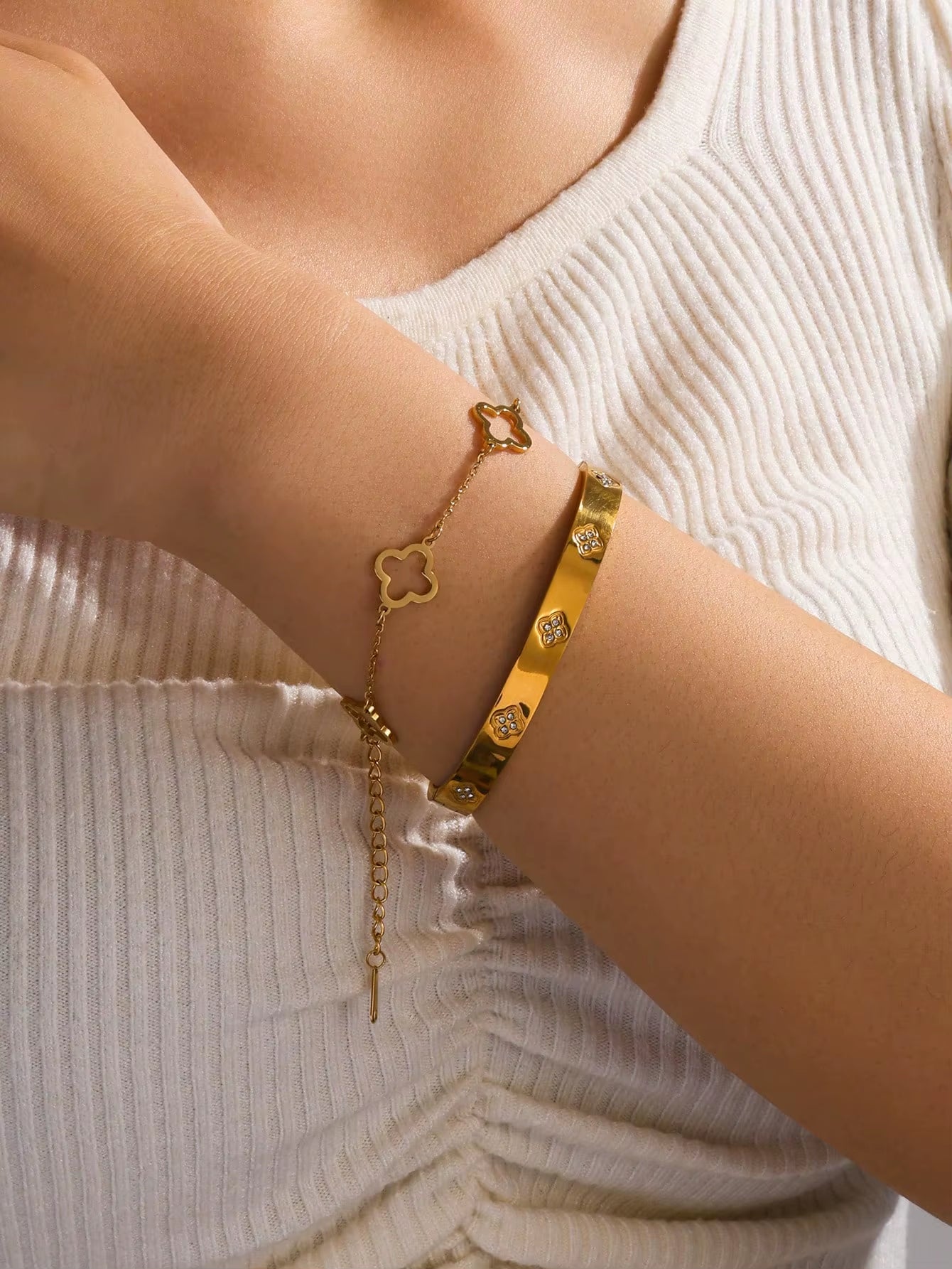 2 Pcs Triangle Star Zirconia Bracelet with Clover Bracelet, Suitable for Daily Wear, Valentine'S Day Gift, Mother'S Day Gift