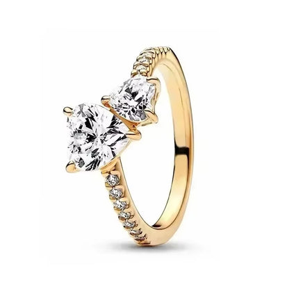 Hot Selling 925 Sterling Silver Exquisite Gold Series Ring, Sparkling Heart-Shaped Crown Ring, Fashionable Charm Jewelry Gift