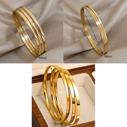 3Pcs Glossy 18K Gold Plated Stainless Steel Bangle Bracelet for Women Minimalist Basic Wristband Bangles Waterproof Jewelry